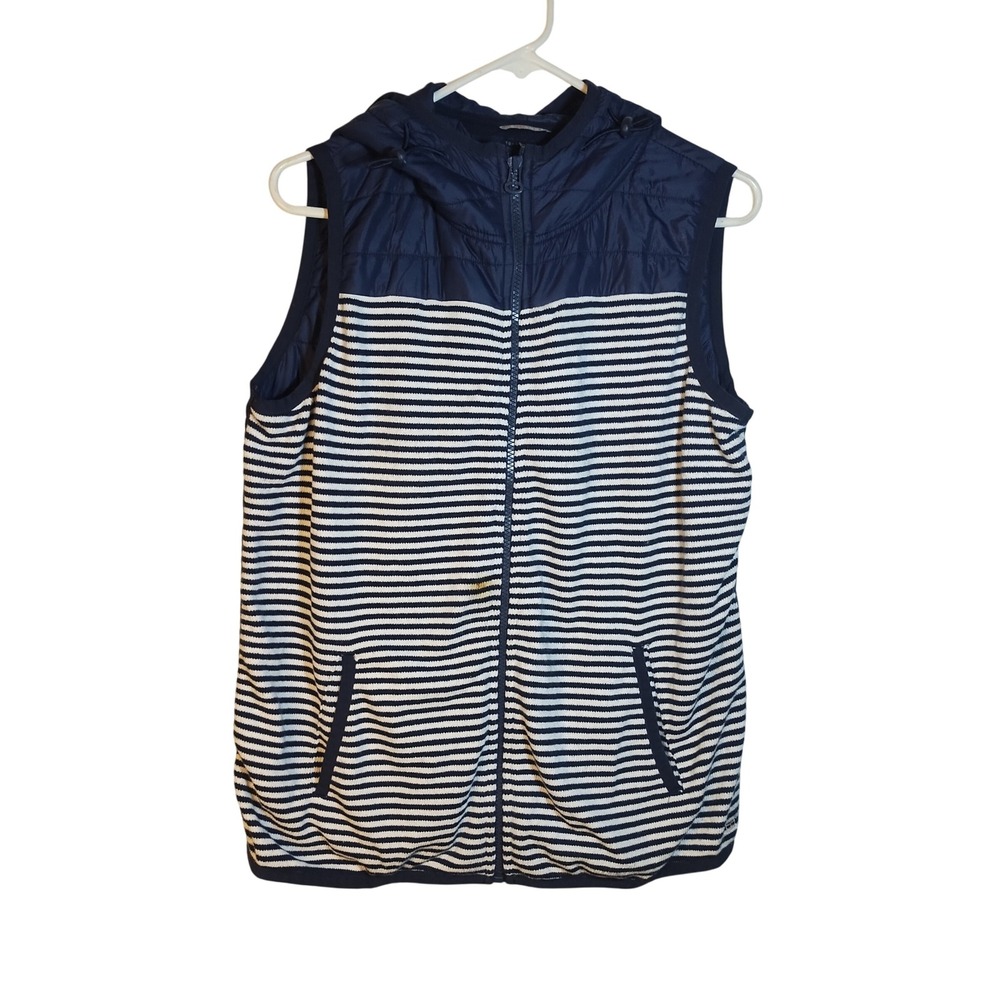 Tommy Hilfiger Athluxe Vest Womens L/G Striped Hooded Puffer Sleeveless Nautical